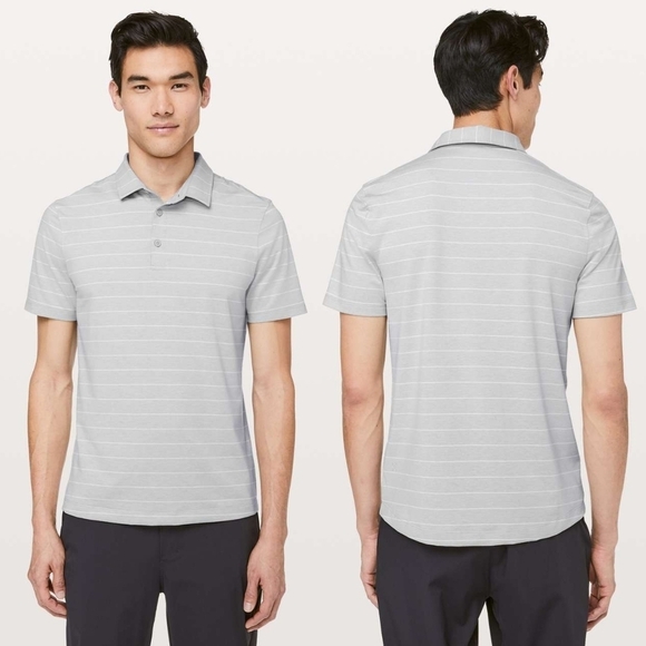 lululemon athletica Other - Lululemon Evolution Polo Shirt Gray Stripe Heathered Sea Salt Nimbus Size Large